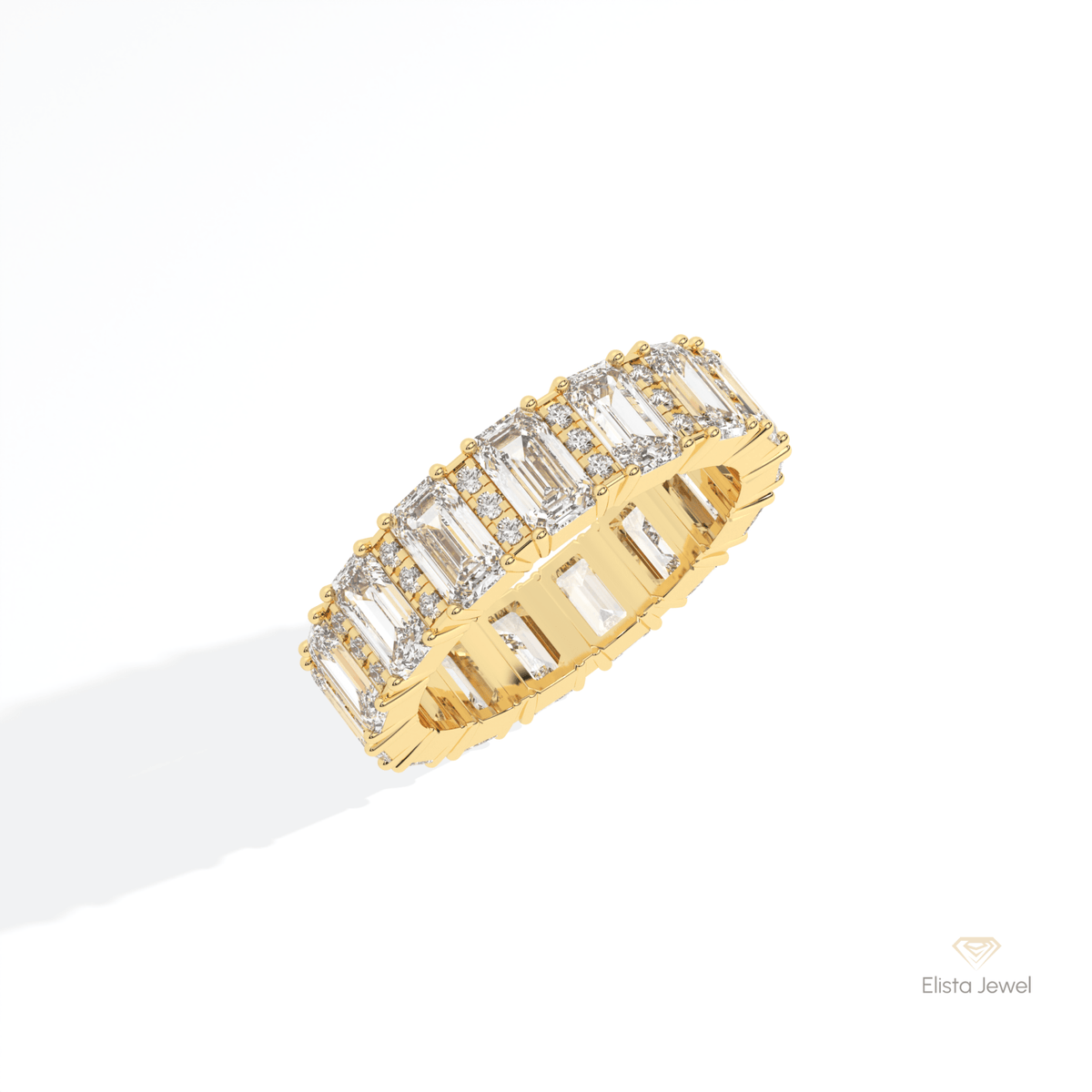 Emerald & Round Cut Full Eternity Wedding Lab Grown Diamond Band in 14K Rose Gold - Profile View