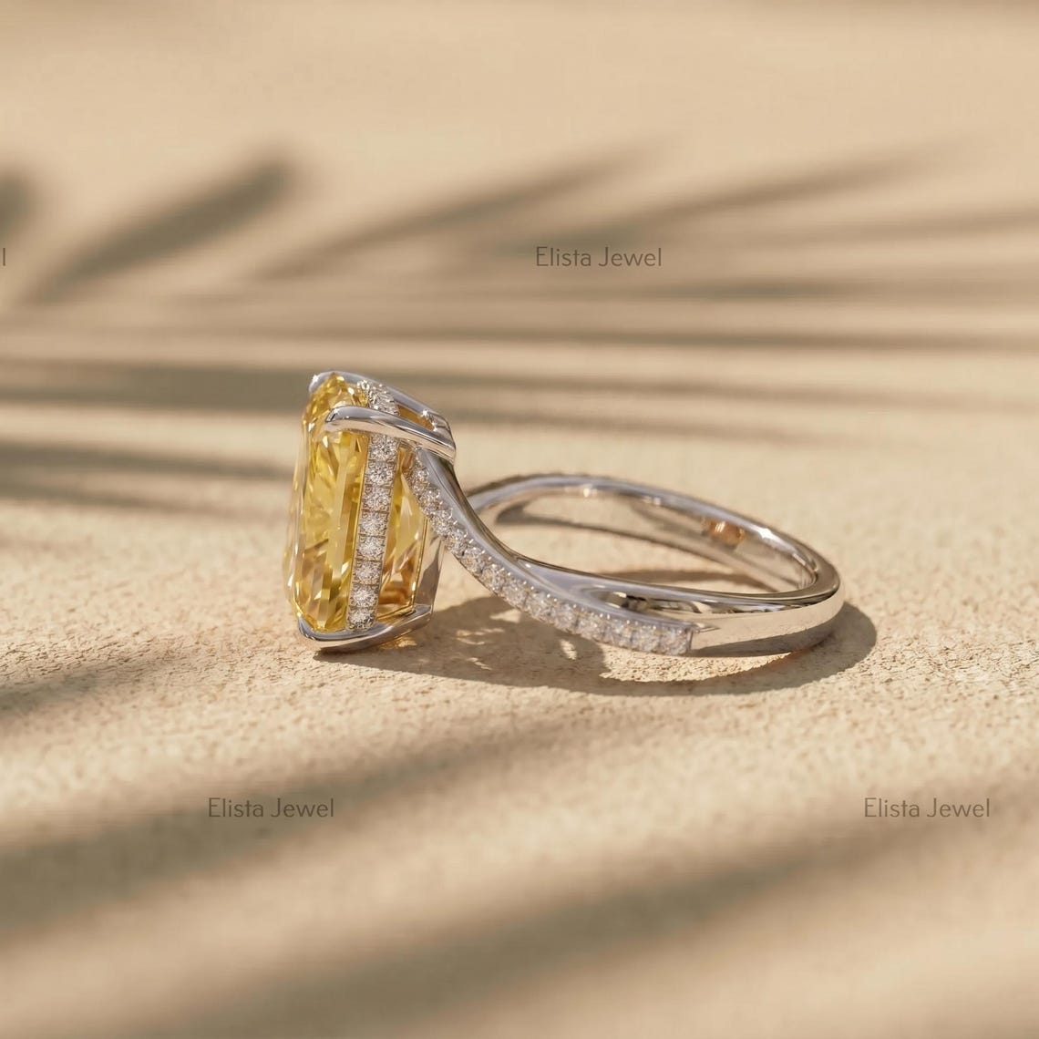 Fancy Yellow Radiant Lab Grown Diamond Bypass Engagement Ring, Modern Statement Cocktail Ring