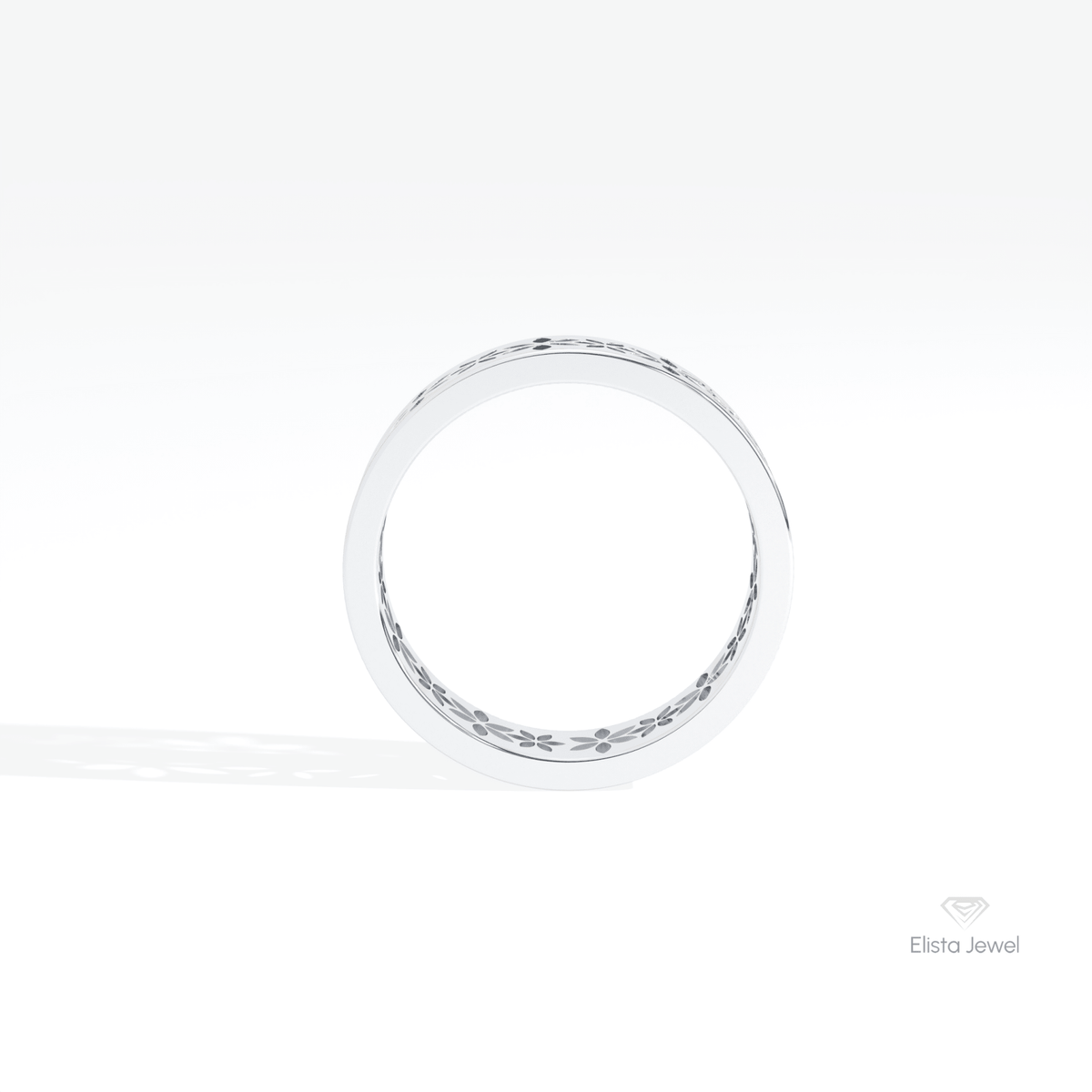 Floral Style Wedding Lab Grown Diamond Band in 18K White Gold - Close-up View