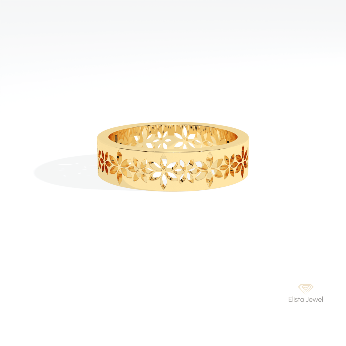 Floral Style Wedding Lab Grown Diamond Band in 10K White Gold - Front View