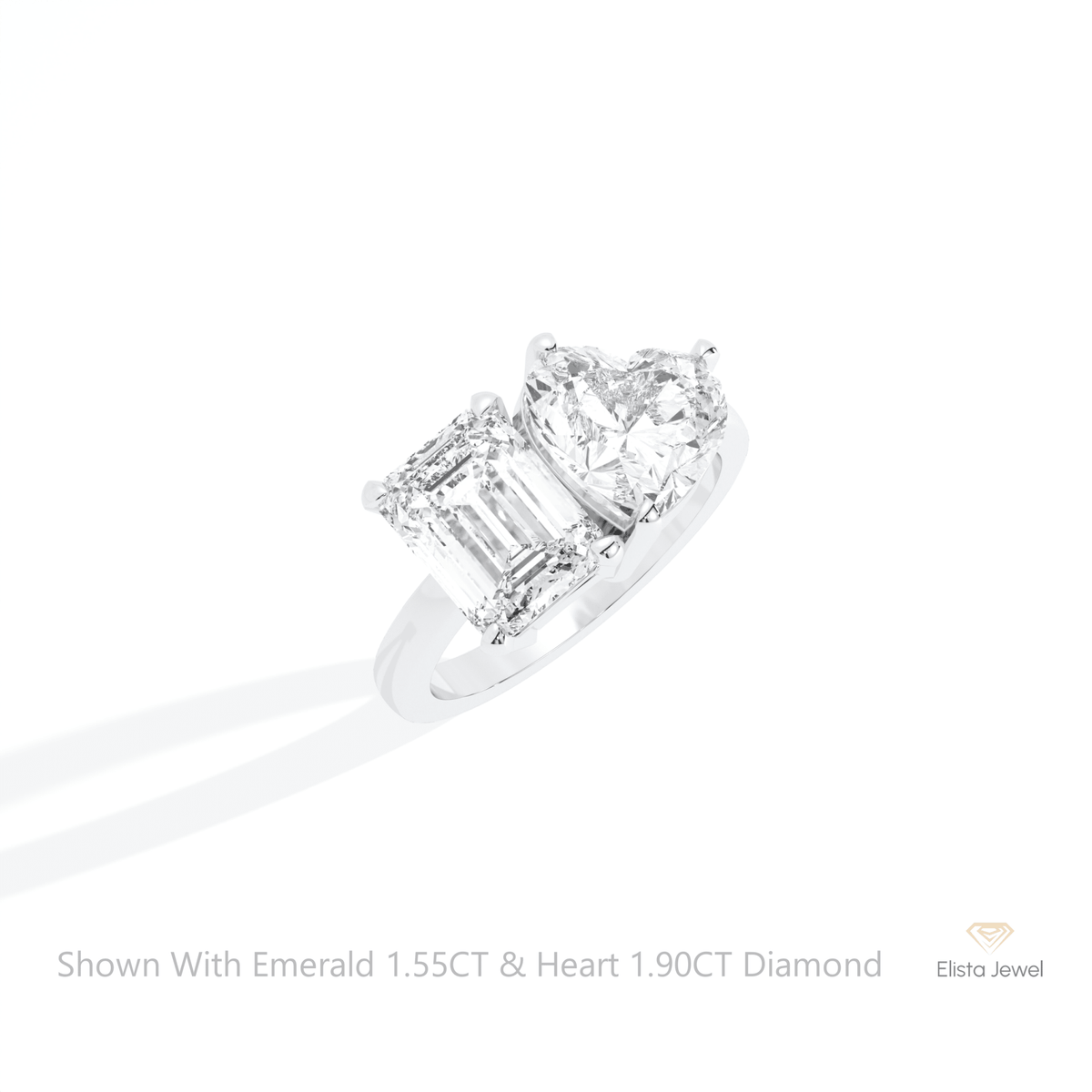 Heart And Emerald Cut Toi Et Moi Lab Grown Diamond Ring in 14K Rose Gold - Profile View