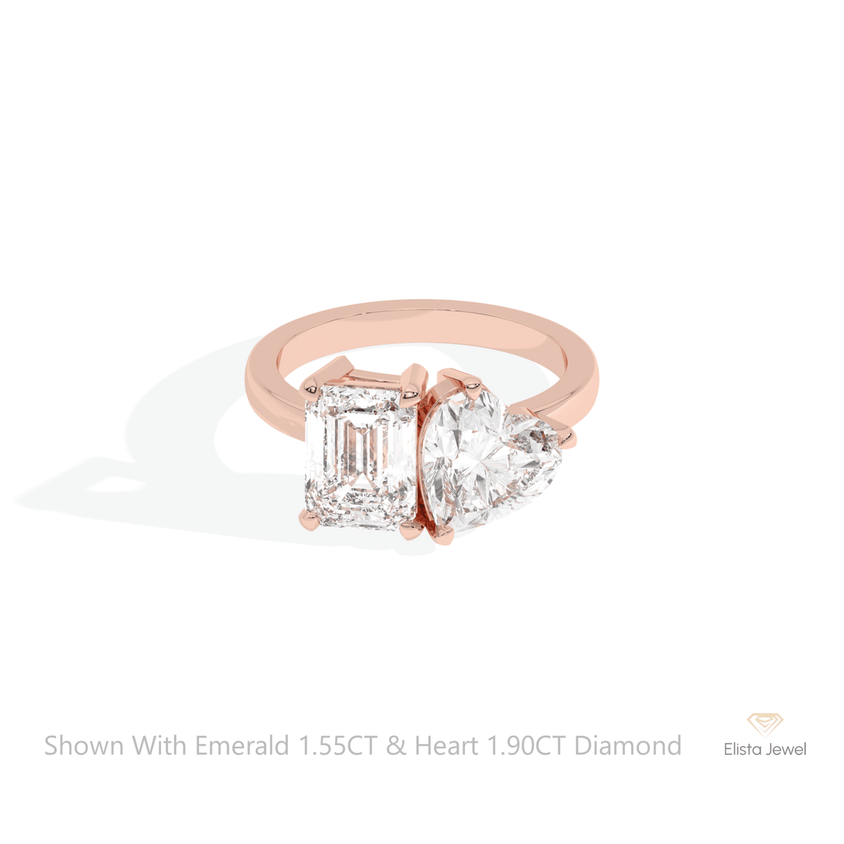 Heart And Emerald Cut Toi Et Moi Lab Grown Diamond Ring in 10K White Gold - Front View