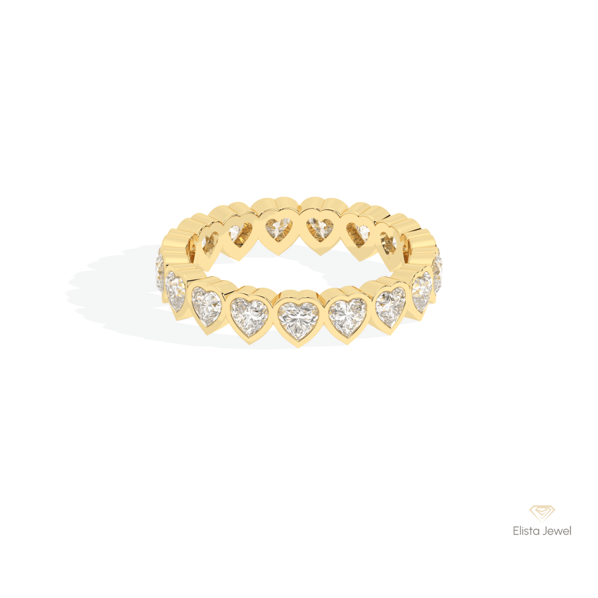 Heart Cut Bezel Full Eternity Lab Grown Diamond Band in 18K Rose Gold - Ring on Hand View