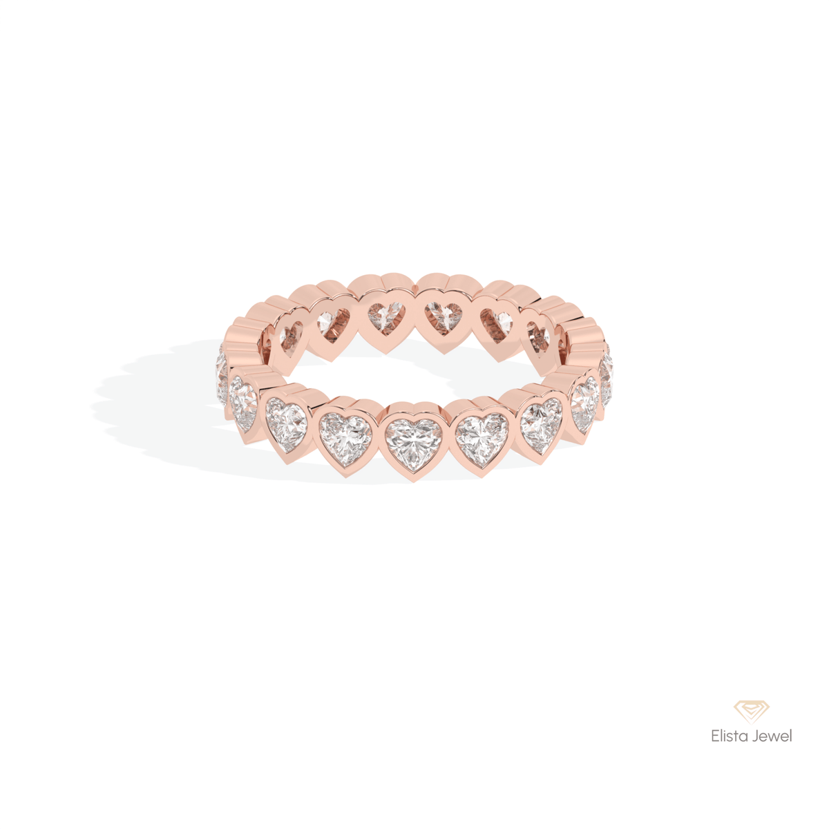 Heart Cut Bezel Full Eternity Lab Grown Diamond Band in 14K Yellow Gold - Detail View