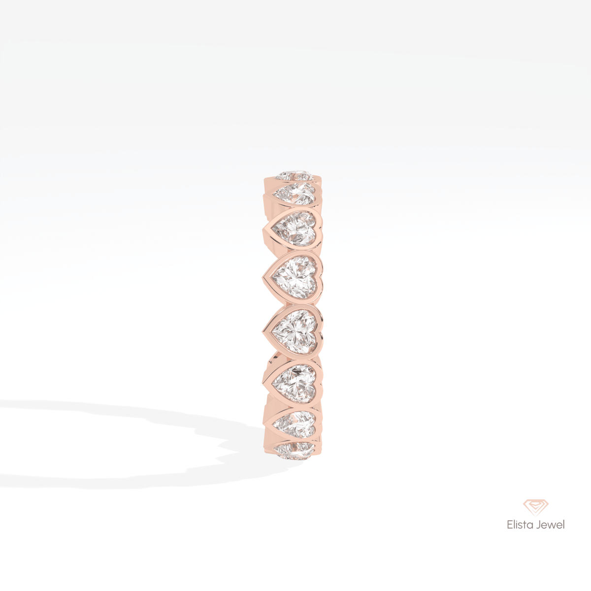Heart Cut Bezel Full Eternity Lab Grown Diamond Band in 18K Yellow Gold - Perspective View