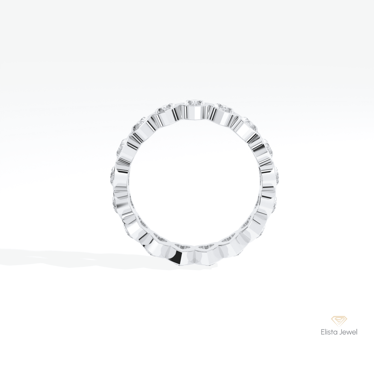 Heart Cut Bezel Full Eternity Lab Grown Diamond Band in 10K Rose Gold - Angled View