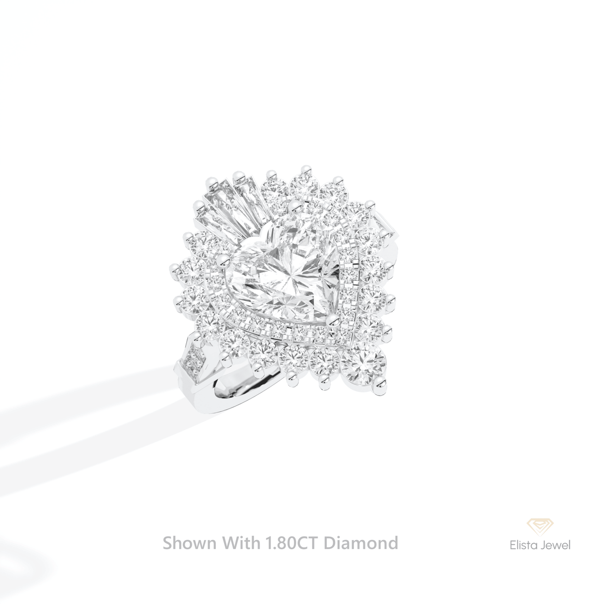 Heart Cut Double Halo Art Deco Lab Grown Diamond Ring in 10K Yellow Gold - Side View
