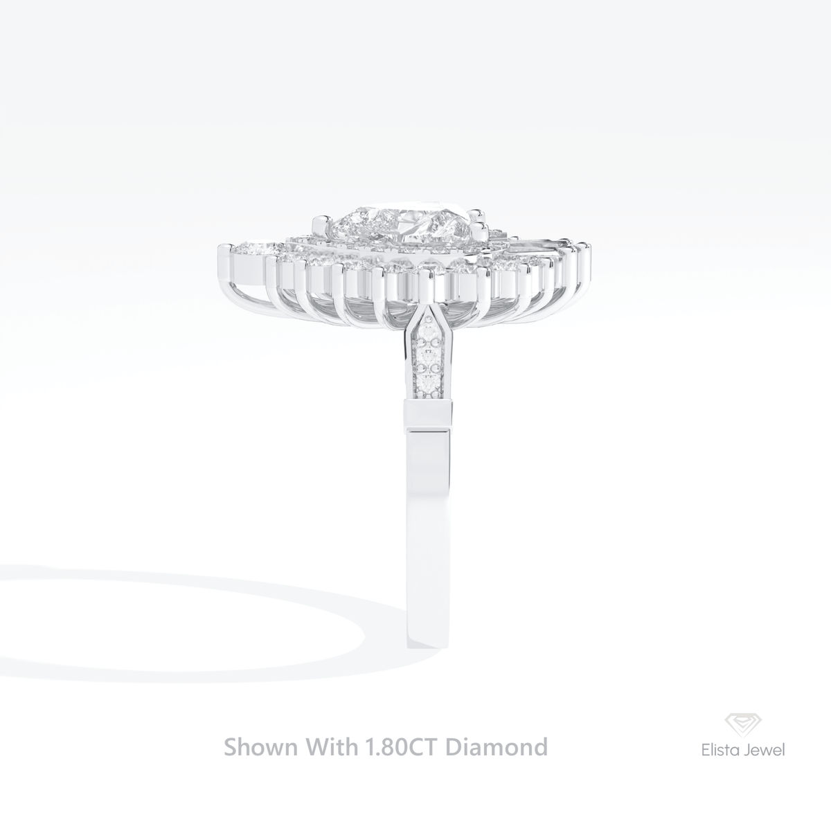 Heart Cut Double Halo Art Deco Lab Grown Diamond Ring in 14K White Gold - Top View