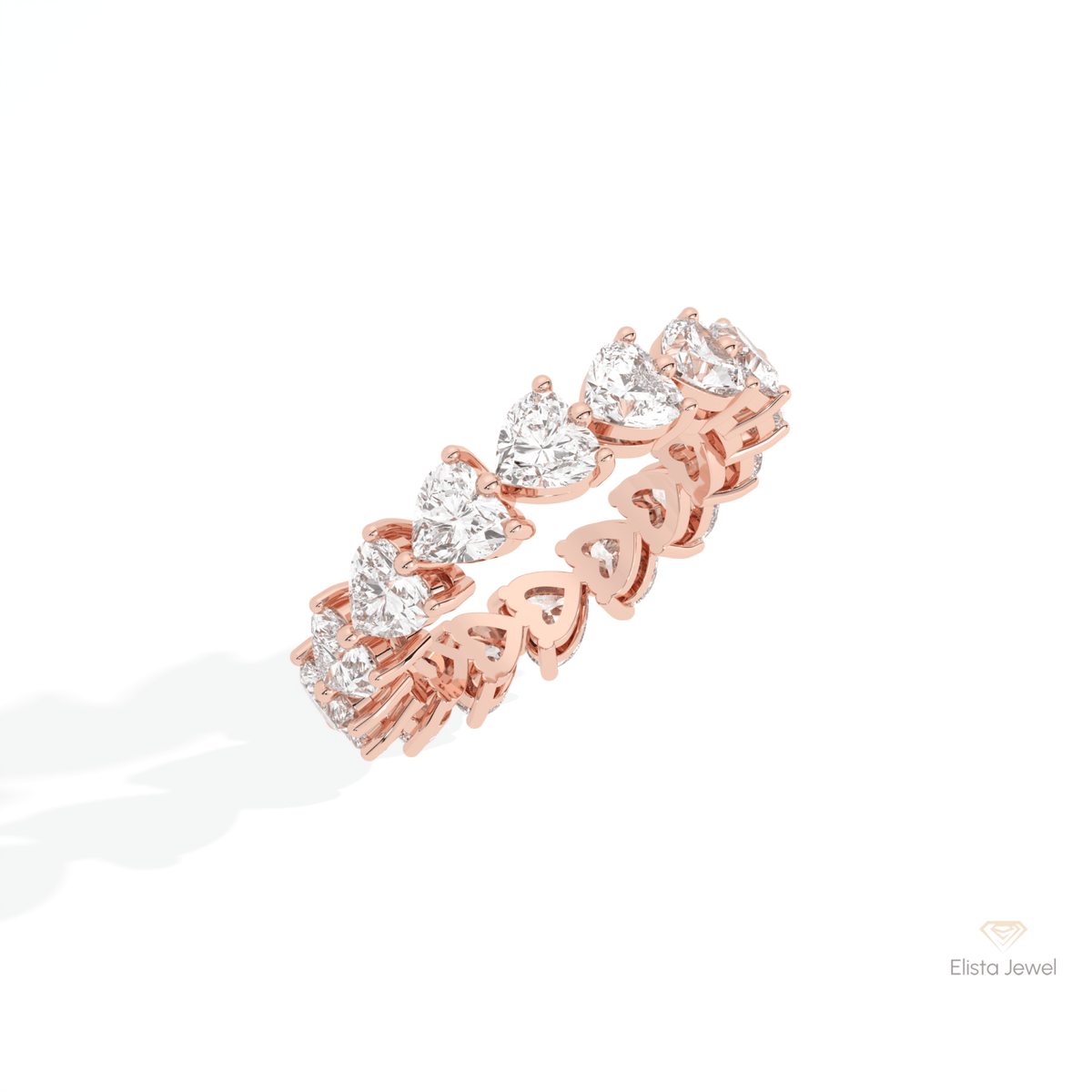Heart Cut Full Eternity Wedding Lab Grown Diamond Band in 10K Yellow Gold - Side View