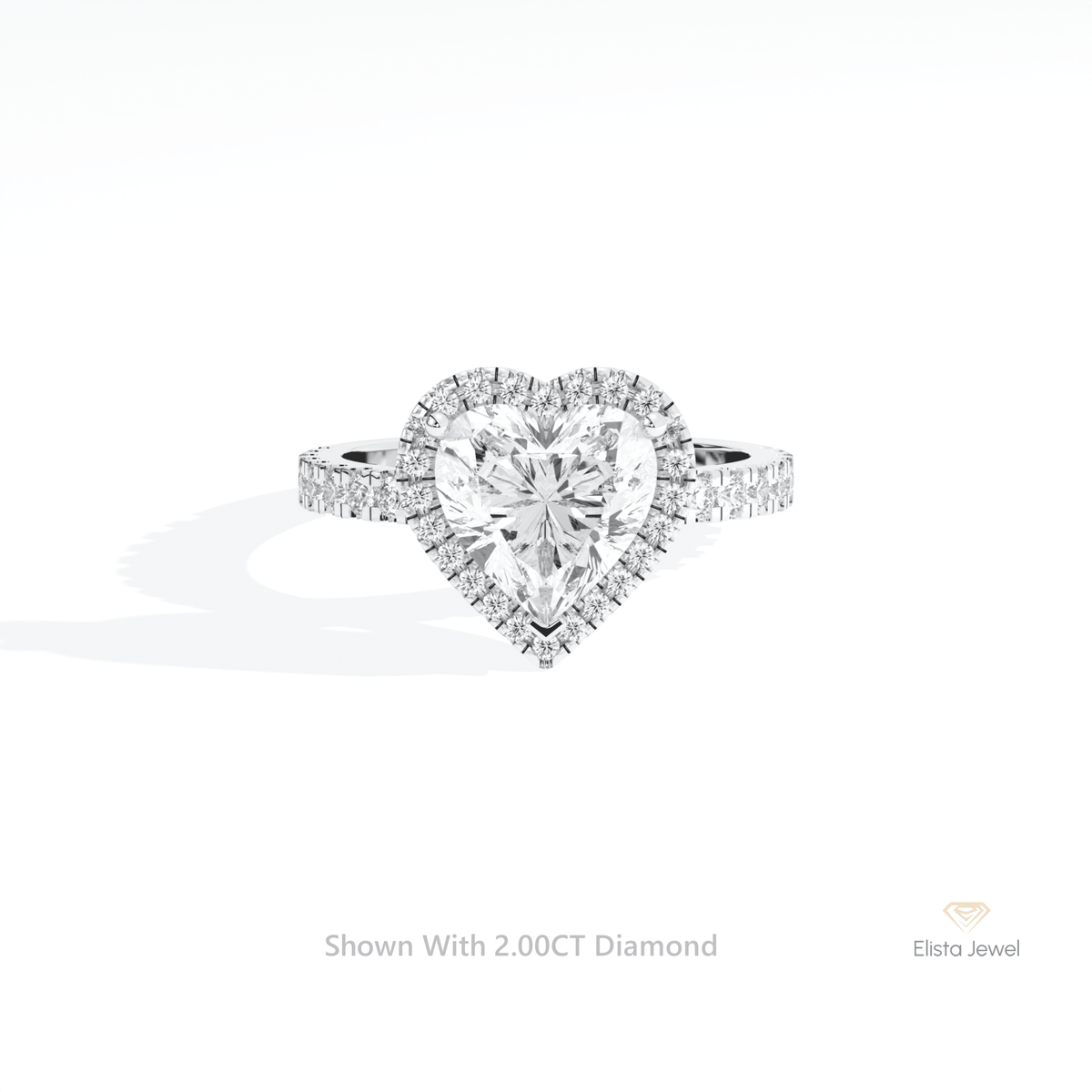 Heart Cut Halo Engagement Lab Grown Diamond Ring in 10K White Gold - Front View