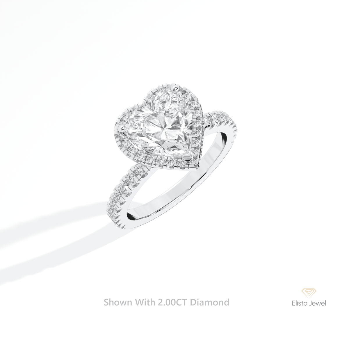 Heart Cut Halo Engagement Lab Grown Diamond Ring in 10K Yellow Gold - Side View