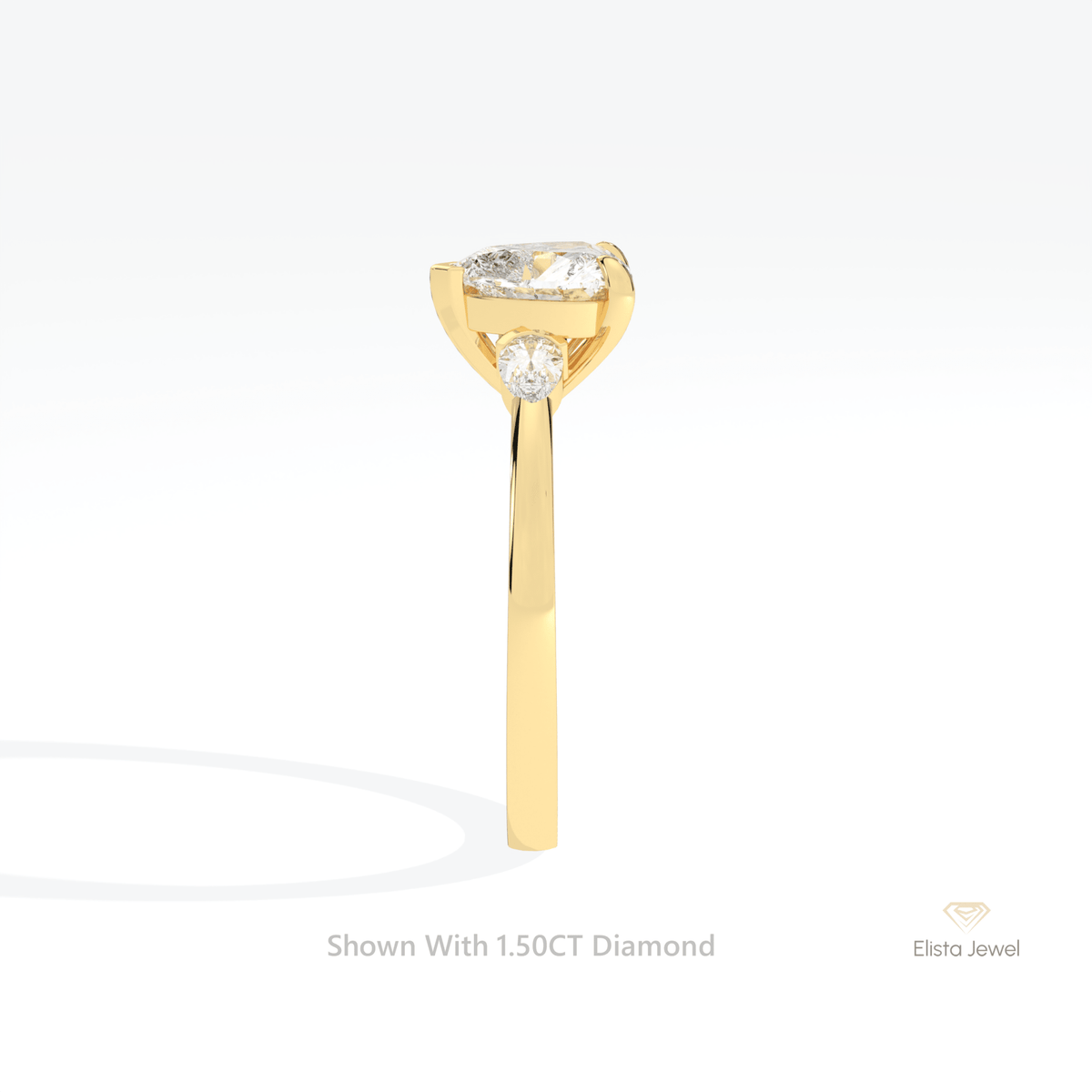 Heart Cut Three Stone Engagement Lab Grown Diamond Ring in 14K White Gold - Top View