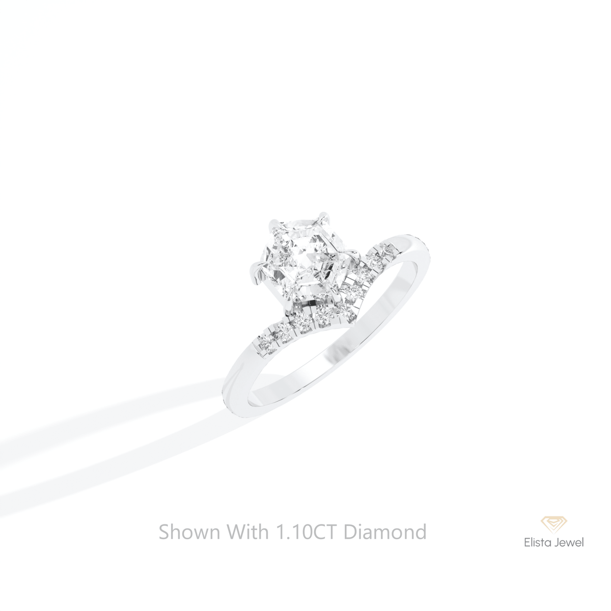 Hexagon Cut Accent Engagement Lab Grown Diamond Ring in 10K Yellow Gold - Side View