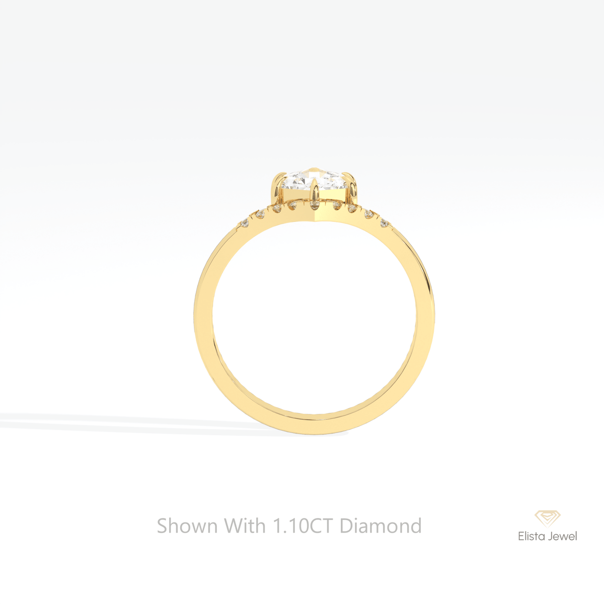 Hexagon Cut Accent Engagement Lab Grown Diamond Ring in 18K White Gold - Close-up View