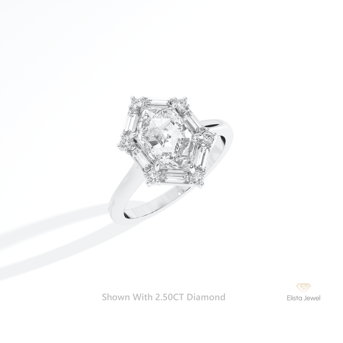 Hexagon Cut Halo Engagement Lab Grown Diamond Ring in 10K Yellow Gold - Side View