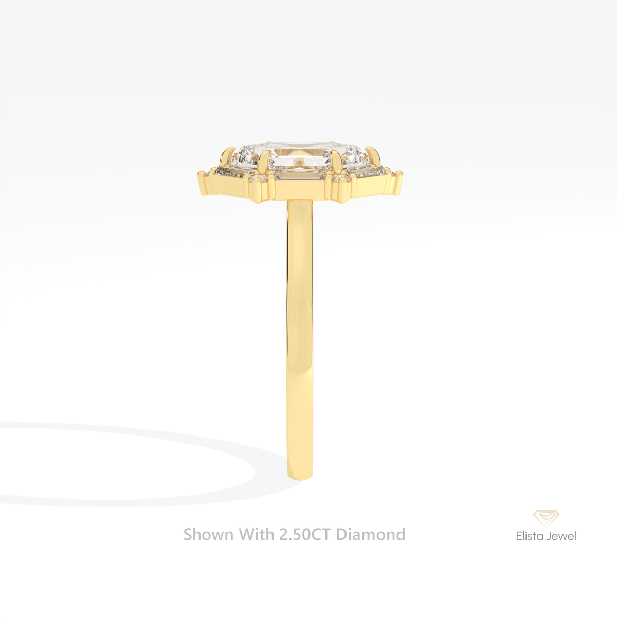 Hexagon Cut Halo Engagement Lab Grown Diamond Ring in 18K Yellow Gold - Perspective View