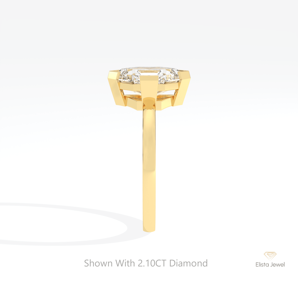 Hexagon Cut Solitaire Engagement Lab Grown Diamond Ring in 18K Yellow Gold - Perspective View