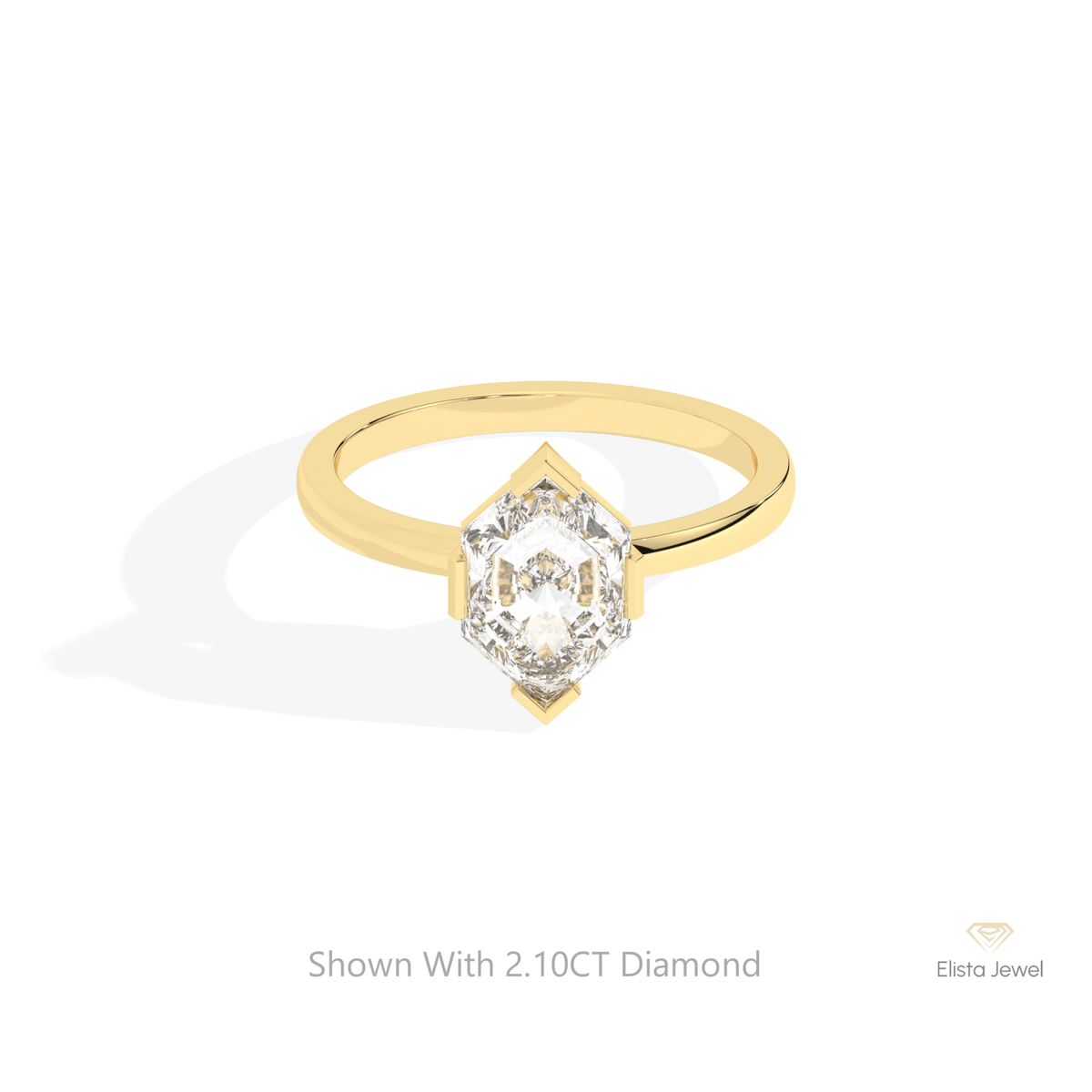 Hexagon Cut Solitaire Engagement Lab Grown Diamond Ring in 14K Yellow Gold - Detail View