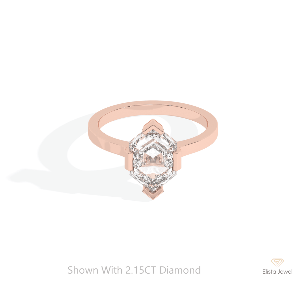 Hexagon Cut Solitaire Engagement Lab Grown Diamond Ring in 18K Rose Gold - Ring on Hand View