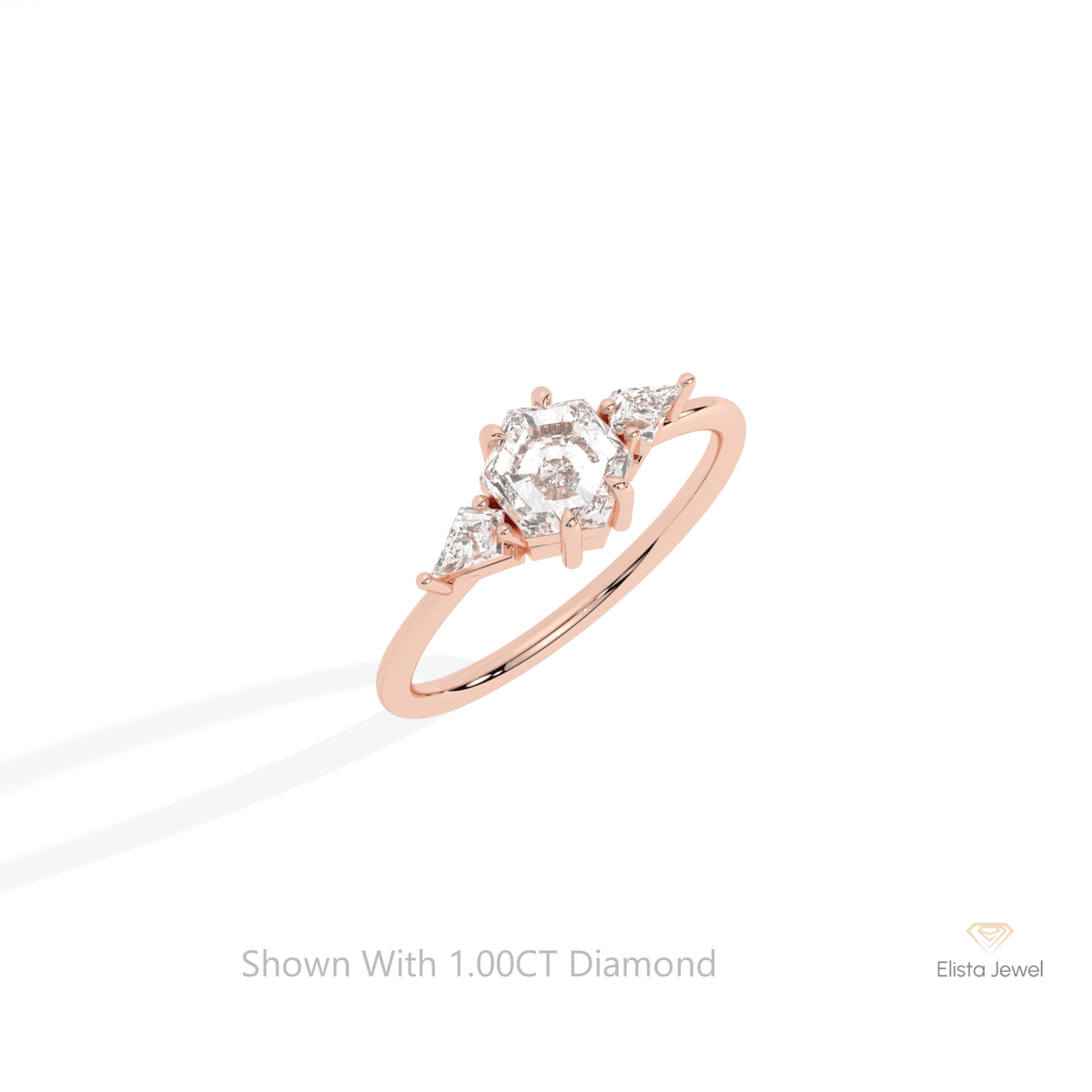 Hexagon Cut Three Stone Lab Grown Diamond Ring in Platinum - Lifestyle View