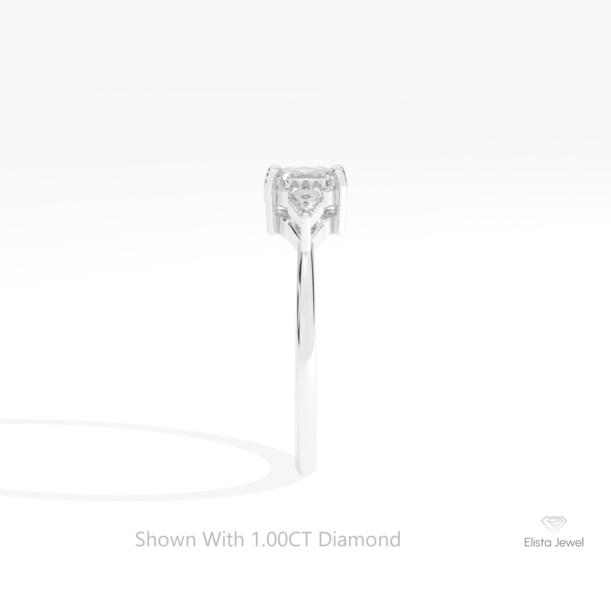 Hexagon Cut Three Stone Lab Grown Diamond Ring in 18K Yellow Gold - Perspective View