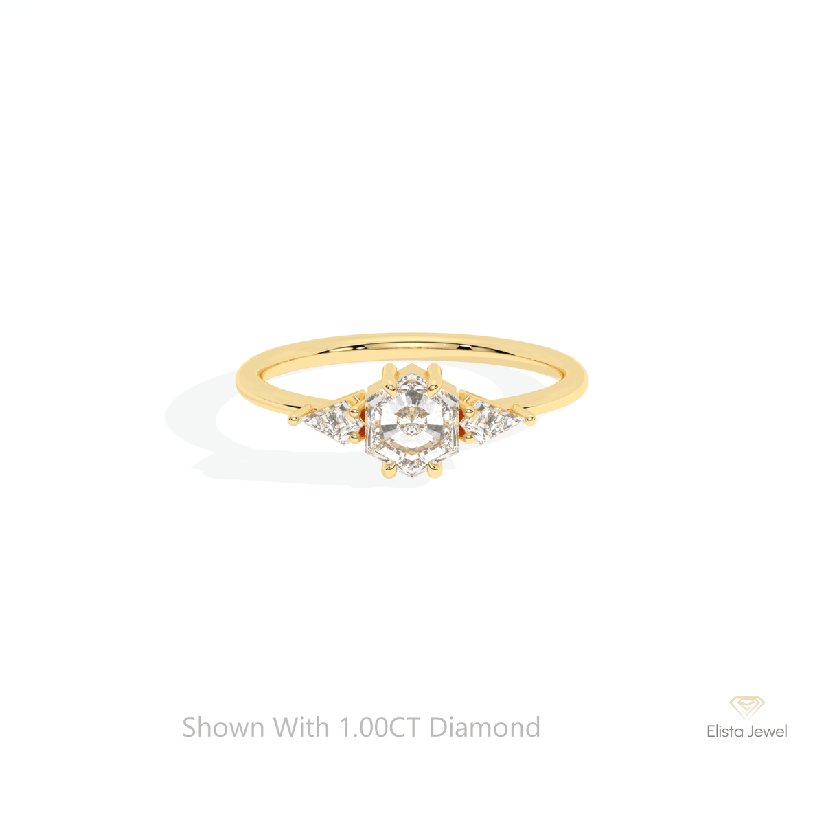 Hexagon Cut Three Stone Lab Grown Diamond Ring in 10K White Gold - Front View
