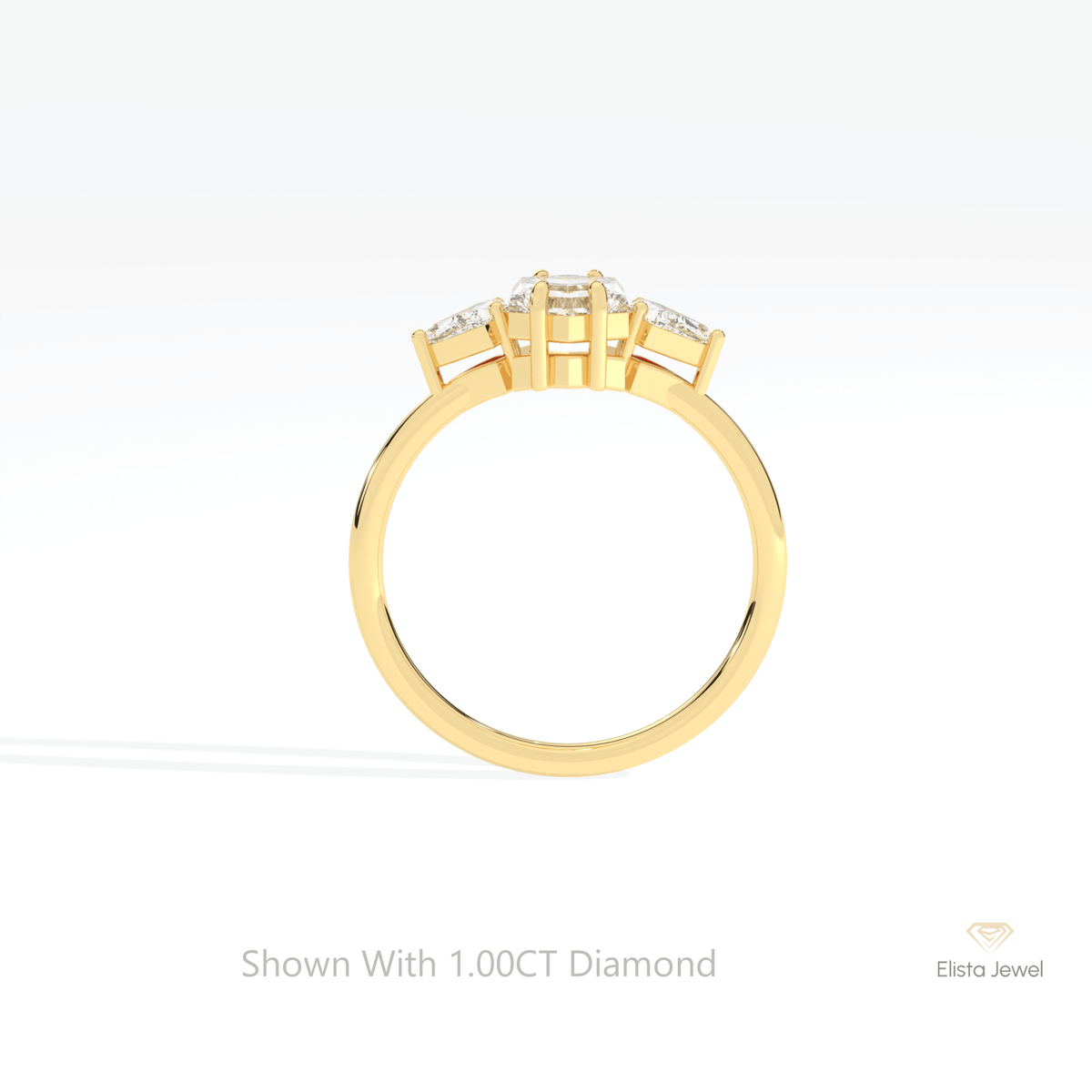 Hexagon Cut Three Stone Lab Grown Diamond Ring in 10K Rose Gold - Angled View