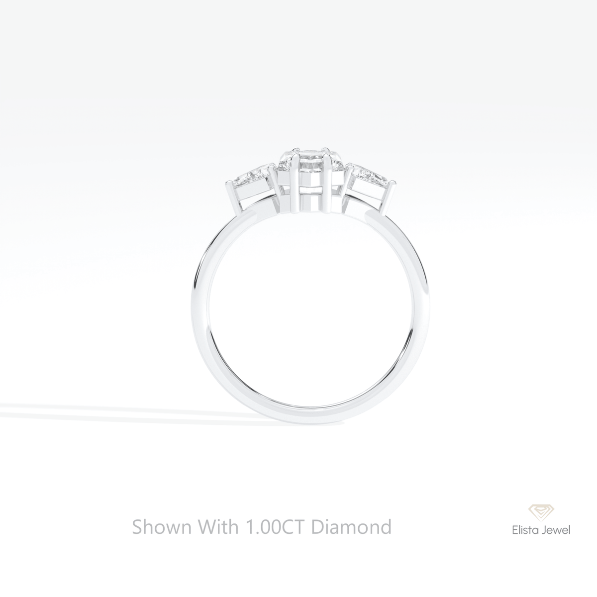 Hexagon Cut Three Stone Lab Grown Diamond Ring in 18K White Gold - Close-up View