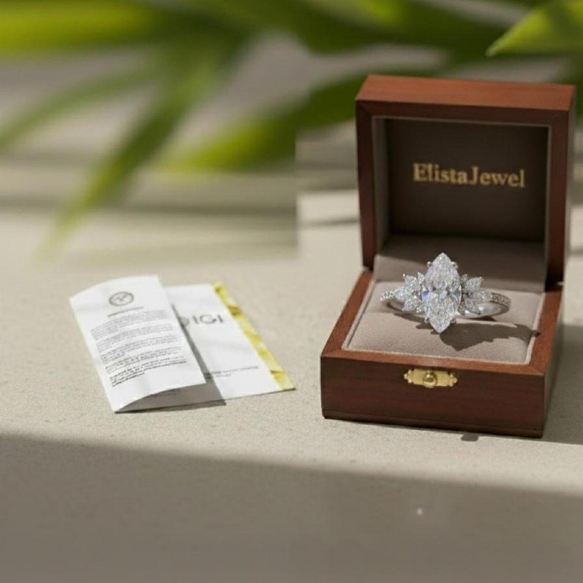 Bridal Set Marquise Lab-Grown Diamond Engagement Ring 14K White Gold Cluster Band