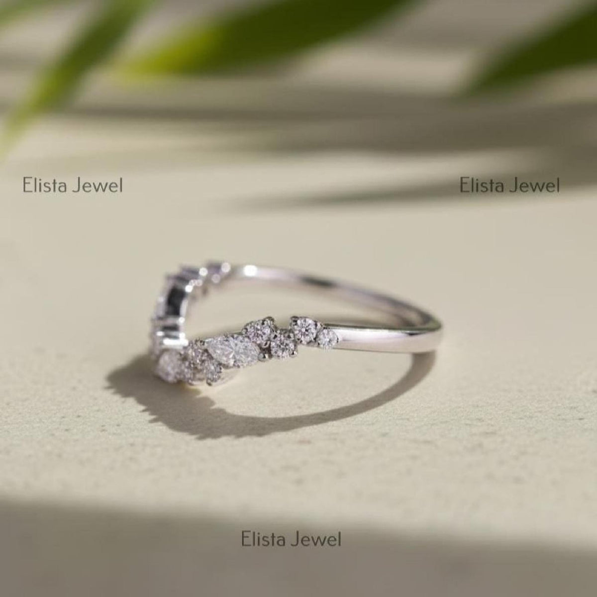 Bridal Set Marquise Lab-Grown Diamond Engagement Ring 14K White Gold Cluster Band