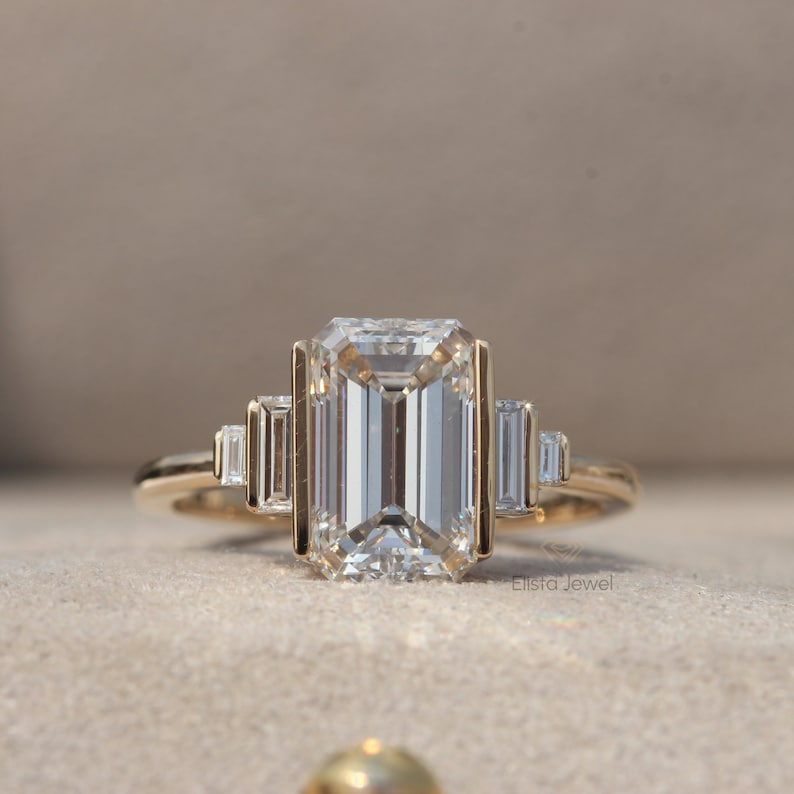 CT Emerald Cut Diamond Engagement Ring In 14K Solid Gold