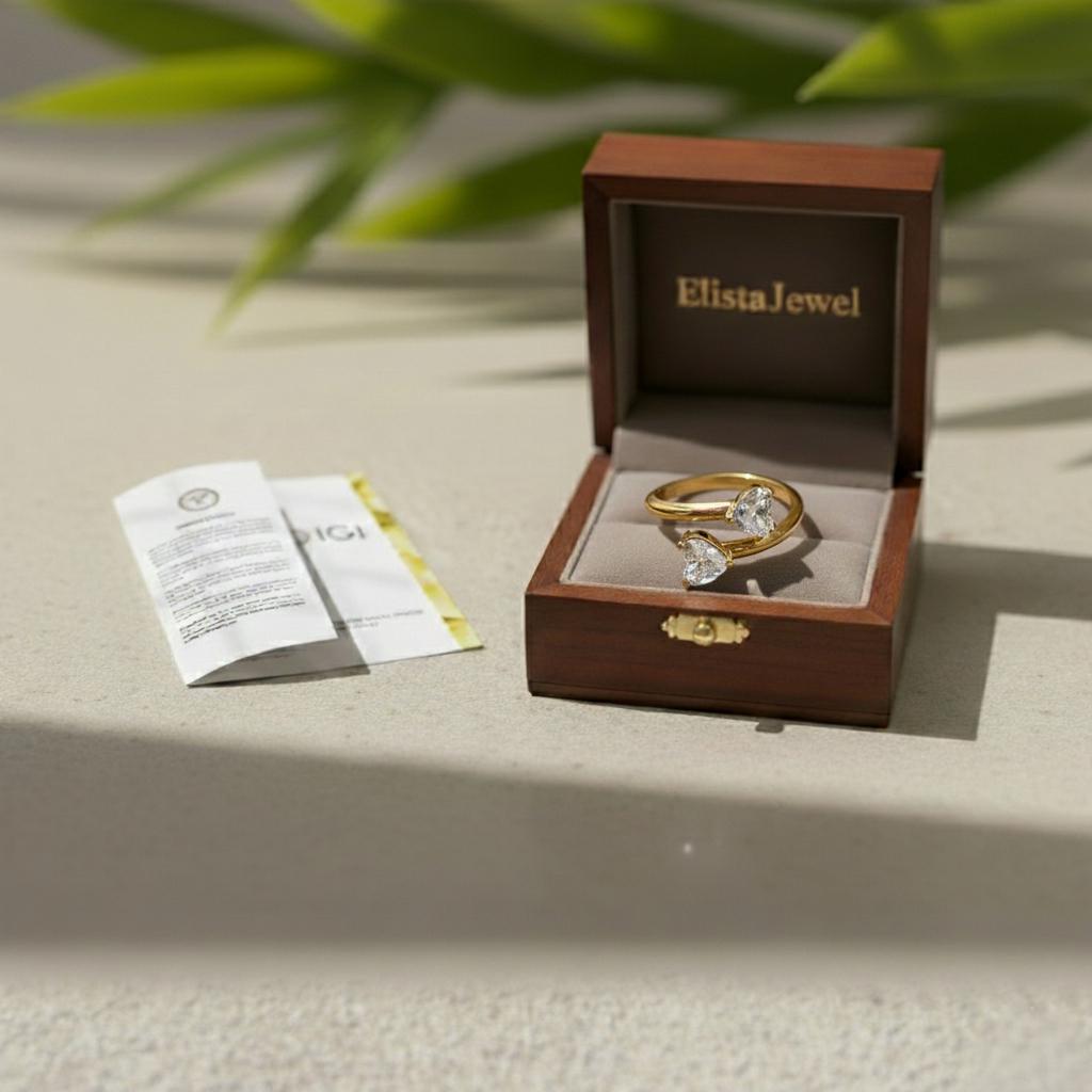 Heart Lab-Grown Diamond Toi et Moi Ring, 14K Yellow Gold Bypass Ring