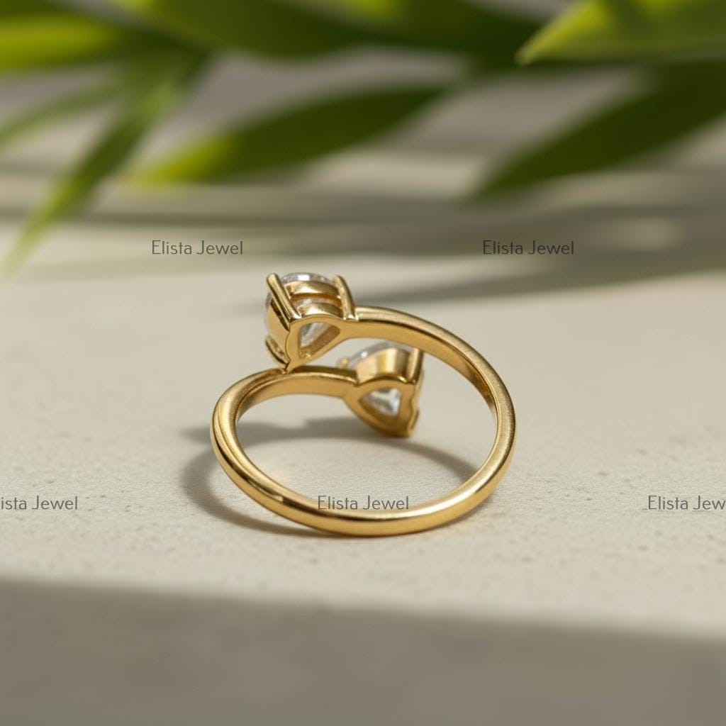 Heart Lab-Grown Diamond Toi et Moi Ring, 14K Yellow Gold Bypass Ring