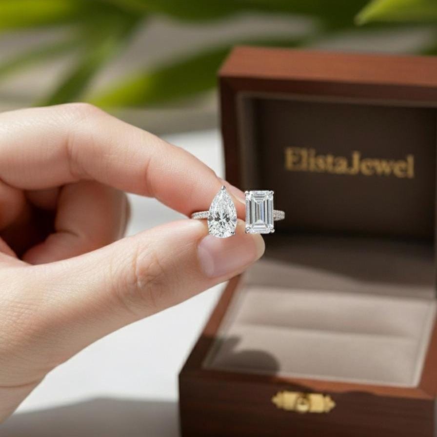 Toi Et Moi Lab Grown Diamond Ring, Pear Emerald Cut, 14K Gold