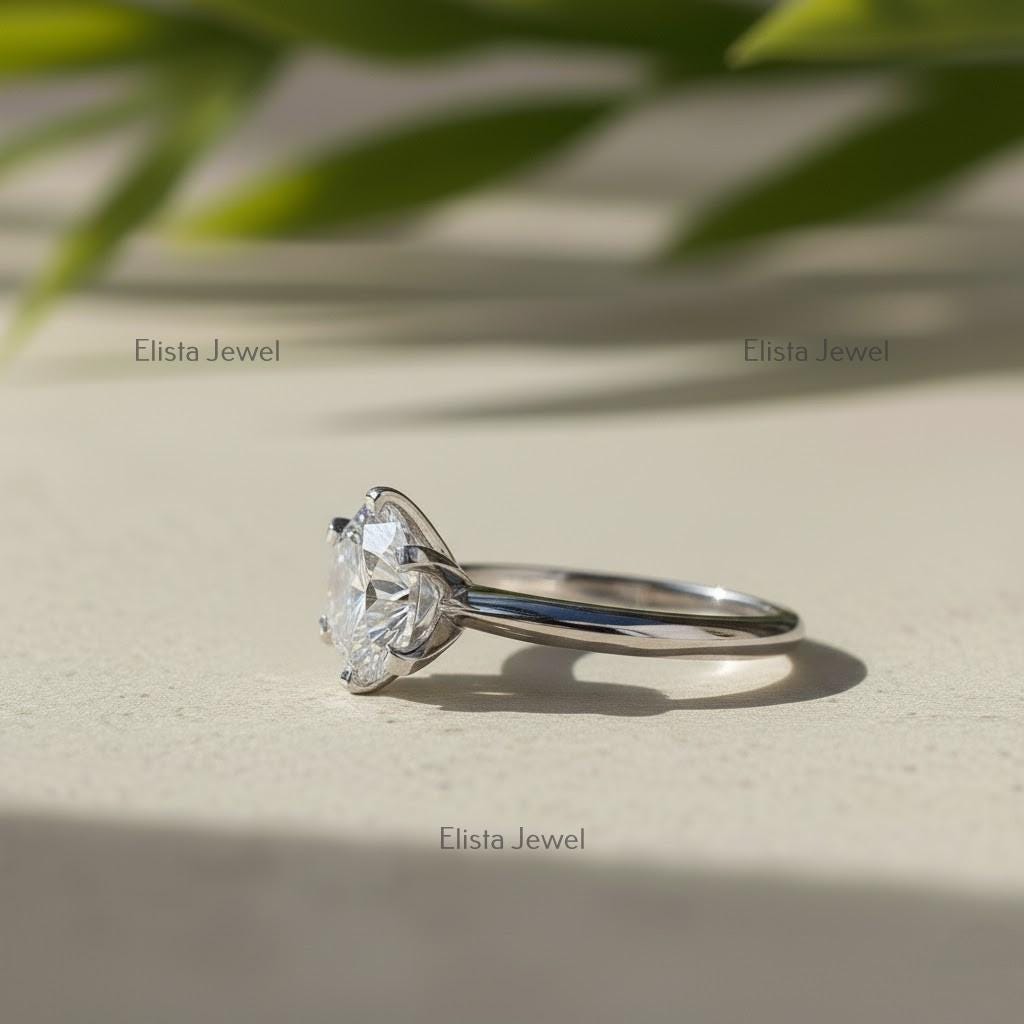 Round Lab-Grown Diamond Solitaire Engagement Ring in 14K Solid White Gold With 6-Prongs