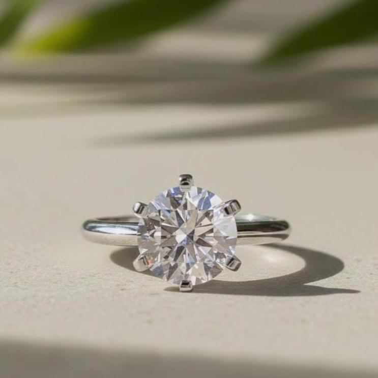 Round Lab-Grown Diamond Solitaire Engagement Ring in 14K Solid White Gold With 6-Prongs