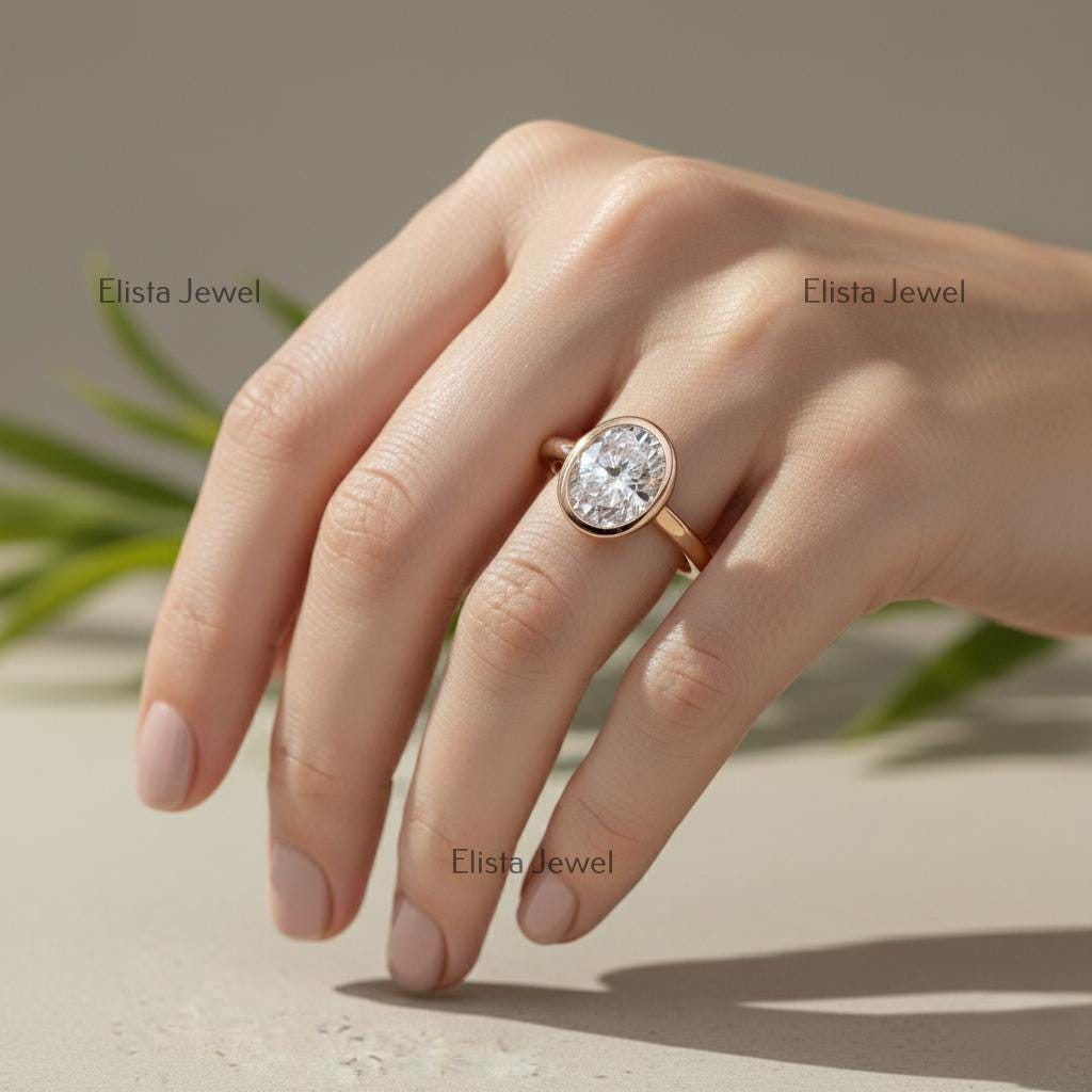 Oval Lab-Grown Diamond Rose Gold Engagement Ring, Pavé Halo Bezel Set