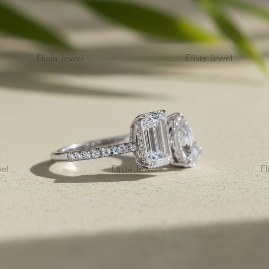 Toi Et Moi Lab Grown Diamond Ring, Pear Emerald Cut, 14K Gold