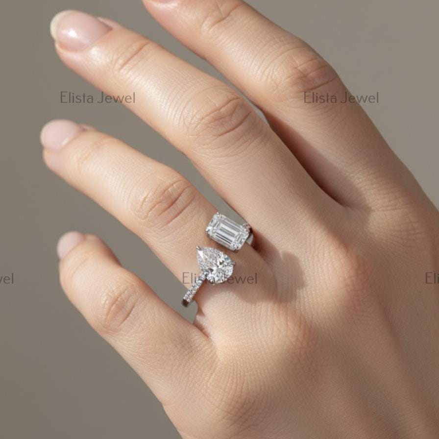 Toi Et Moi Lab Grown Diamond Ring, Pear Emerald Cut, 14K Gold