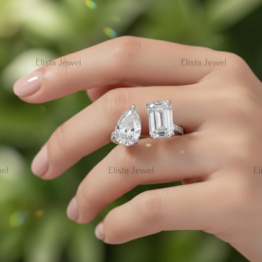 Toi Et Moi Lab Grown Diamond Ring, Pear Emerald Cut, 14K Gold