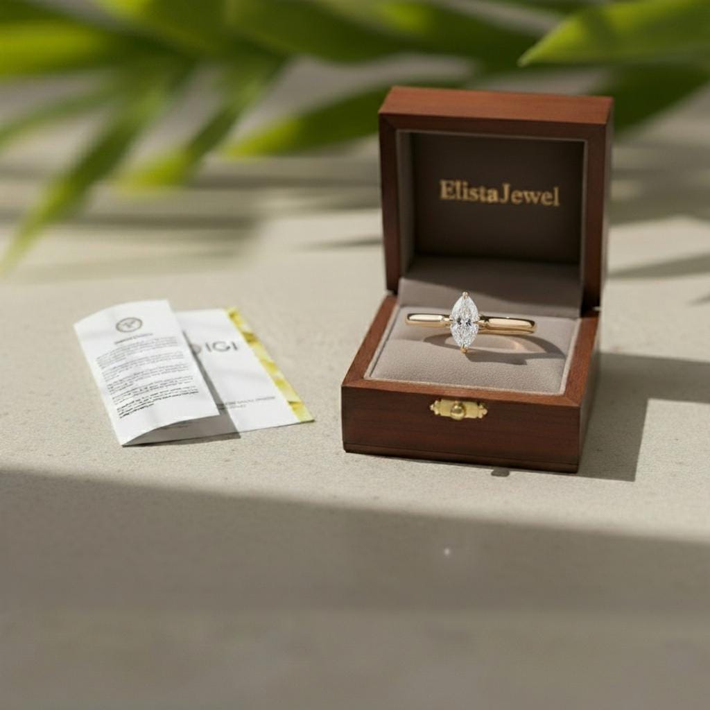 Marquise Lab-Grown Diamond Solitaire Ring, 14K Yellow Gold, IGI Certified