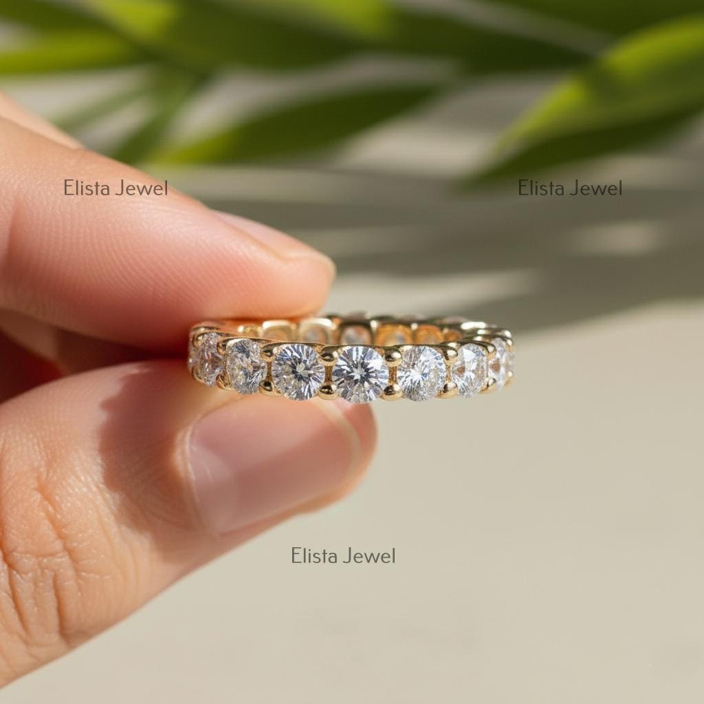 18K Yellow Gold Lab-Grown Diamond Eternity Band, Shared Prong