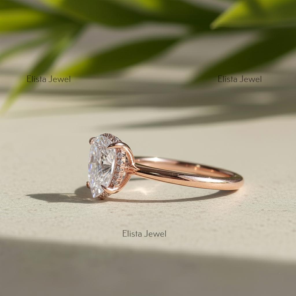 Pear Lab-Grown Diamond Hidden Halo Engagement Ring, 14K Rose Gold , IGI Certified