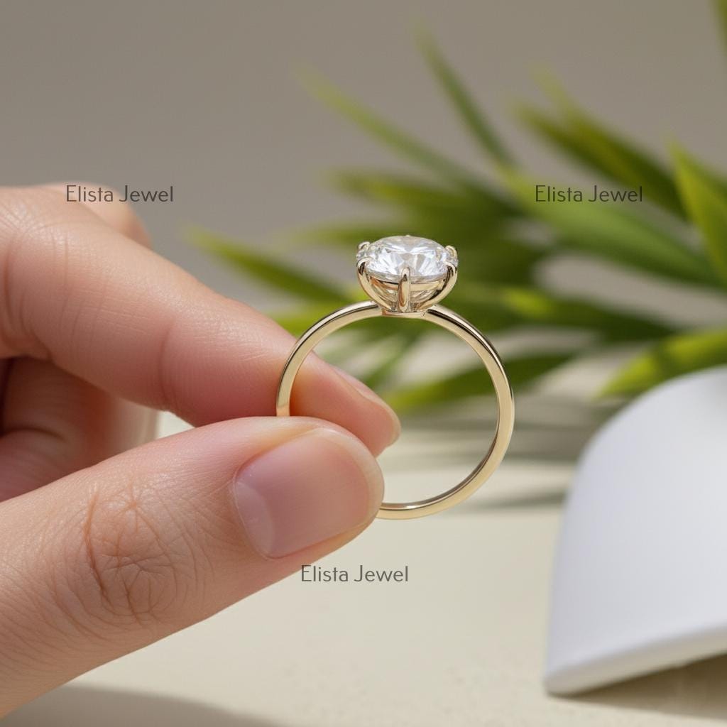 Round Lab-Grown Diamond Solitaire Ring, 14K Yellow Gold, Six Prong Engagement Ring