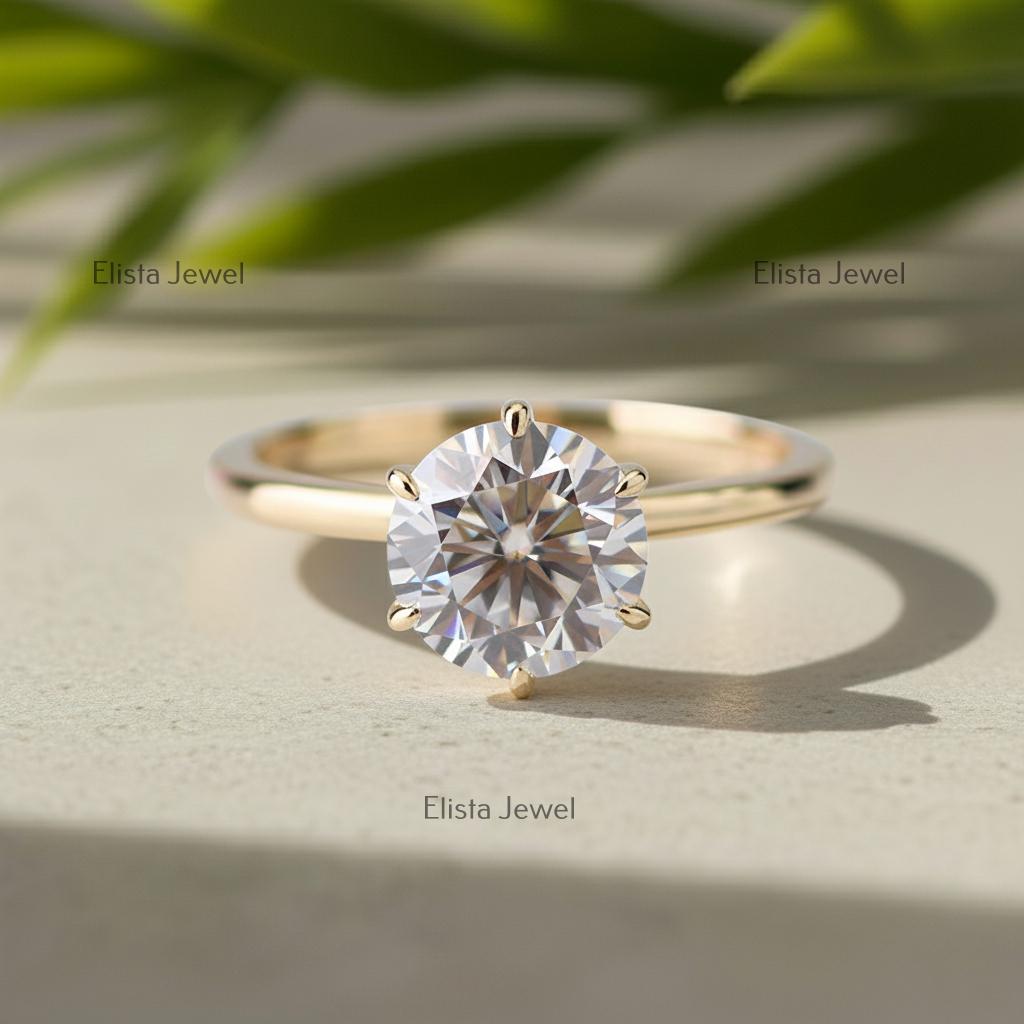 Round Lab-Grown Diamond Solitaire Ring, 14K Yellow Gold, Six Prong Engagement Ring