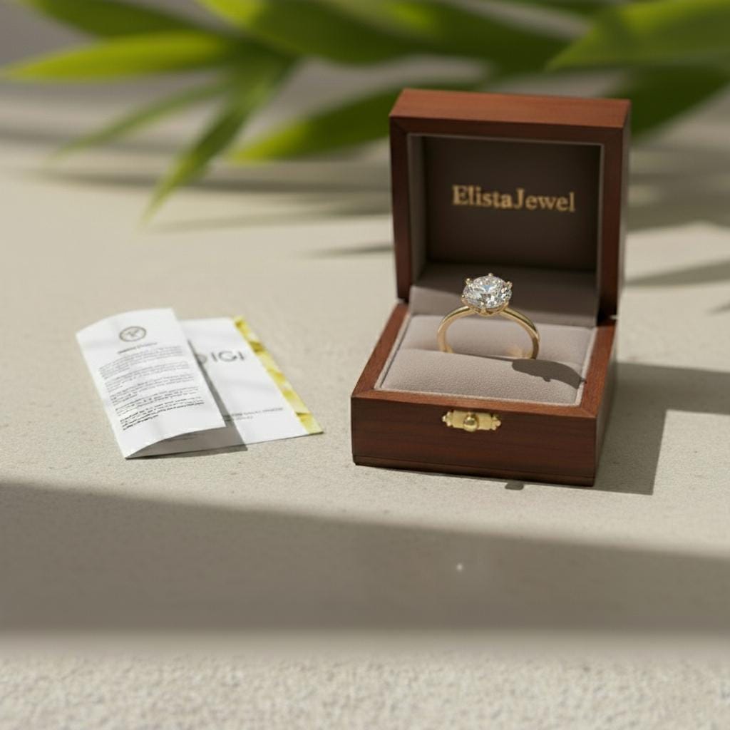 Round Lab-Grown Diamond Solitaire Ring, 14K Yellow Gold, Six Prong Engagement Ring