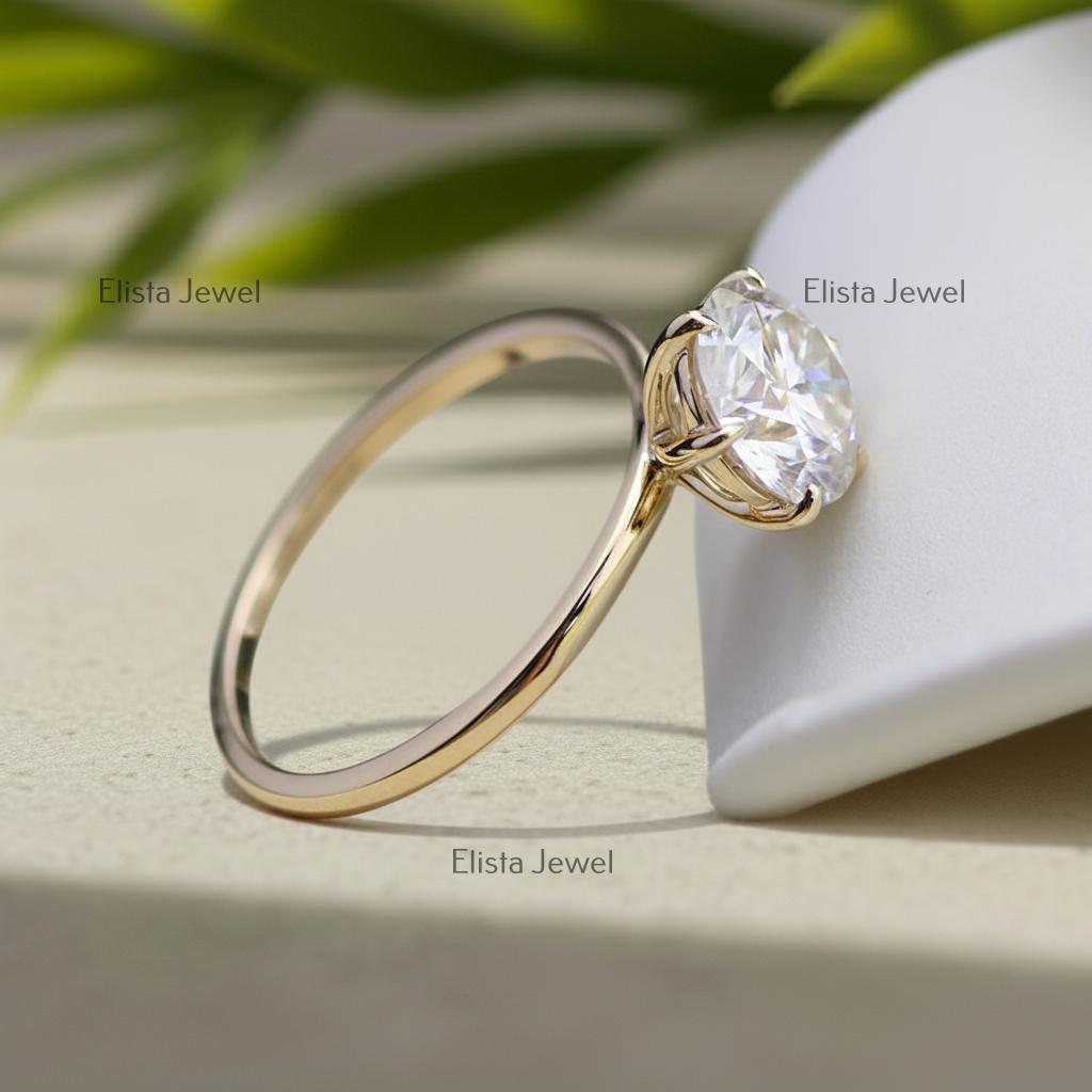Round Lab-Grown Diamond Solitaire Ring, 14K Yellow Gold, Six Prong Engagement Ring