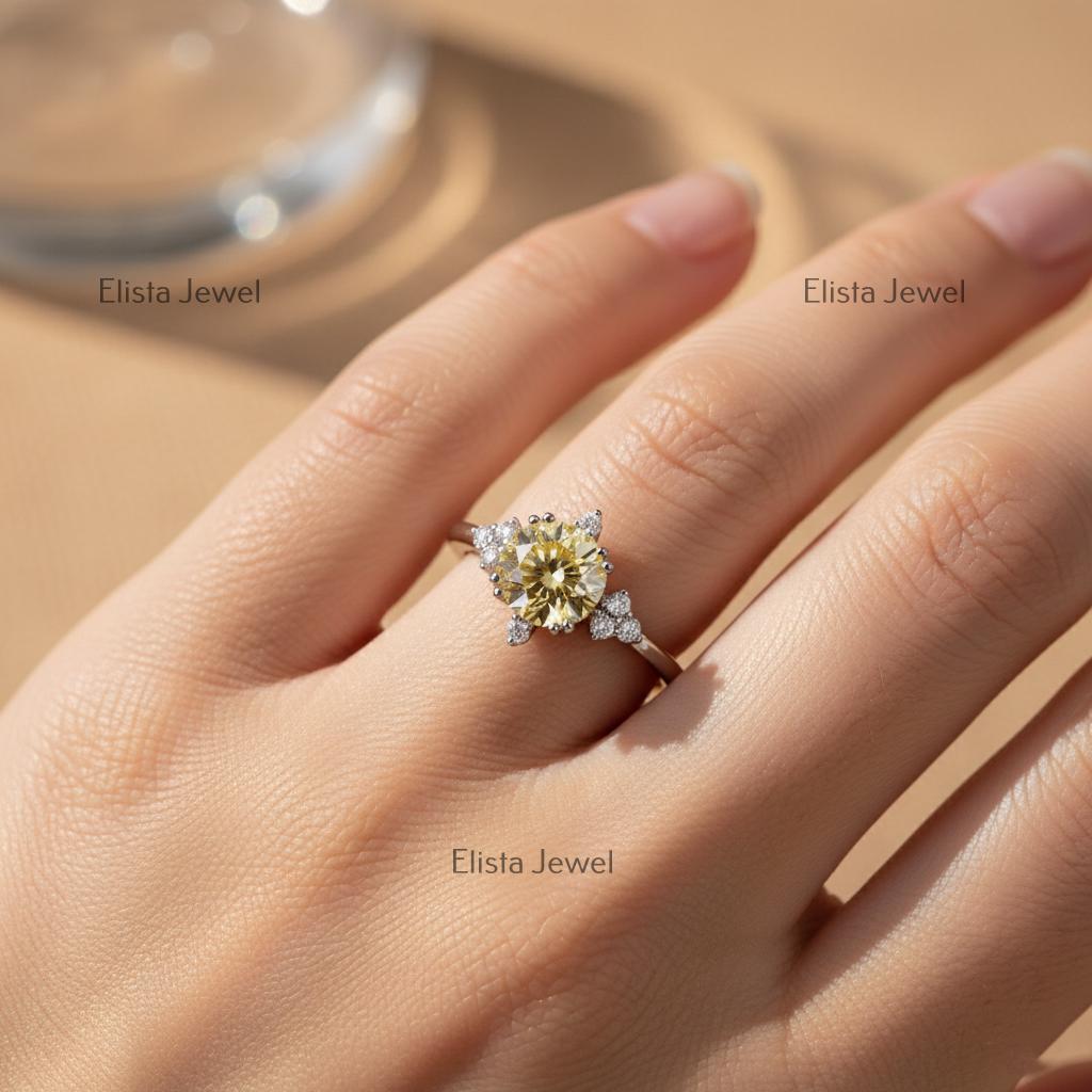 Champagne Lab-Grown Diamond Floral Halo Engagement Ring, 14K White Gold