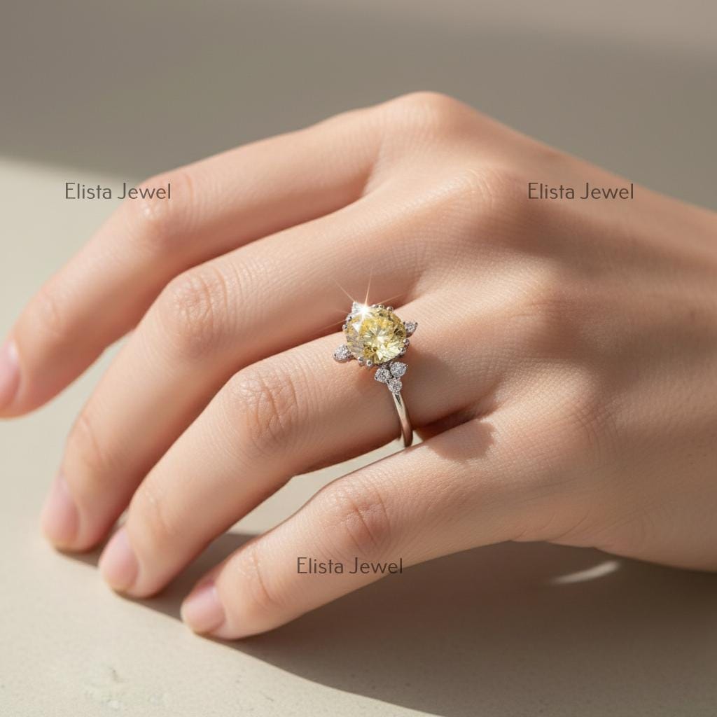 Champagne Lab-Grown Diamond Floral Halo Engagement Ring, 14K White Gold
