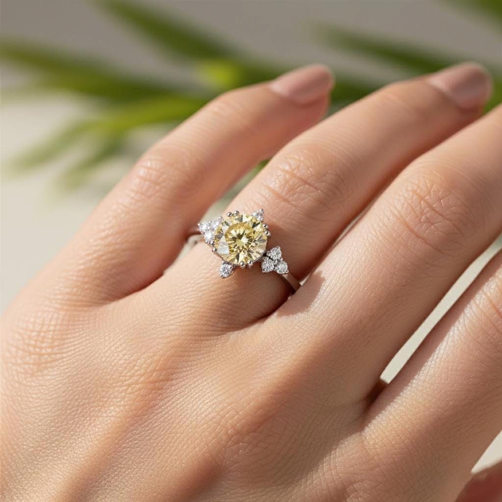 Champagne Lab-Grown Diamond Floral Halo Engagement Ring, 14K White Gold